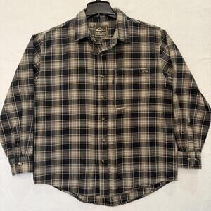 Drake Clothing Co. Men's LARGE Long Sleeve Button Up Flannel Shirt Brown Black